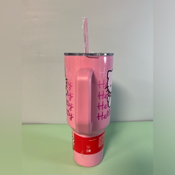 Hello Kitty Waving Pink Stainless Steel Tumbler with Handle and Straw, 40 Ounces - Picture 2 of 10